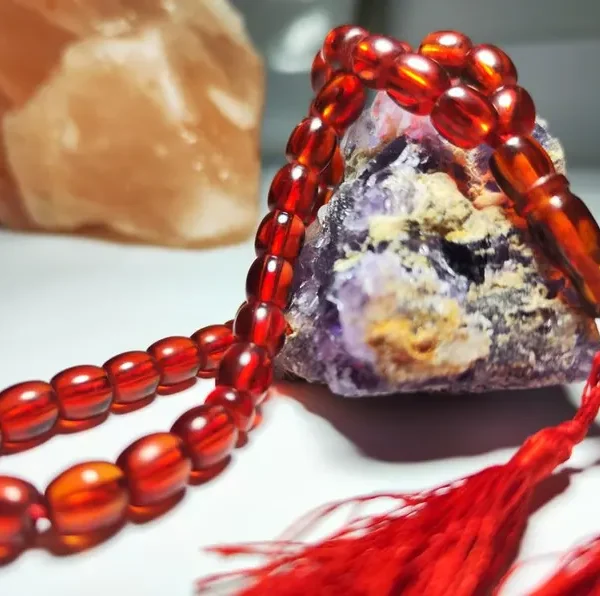 Red Amber Islamic Misbaha Tasbih 33 Prayer Beads | Handmade Resin Tasbeeh with Tassel | Muslim Rosary | Eid Gift for Him/Her