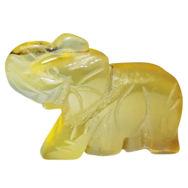 Yellow Agate Elephant Figurine – Hand Carved Crystal Animal Totem, Miniature Gemstone Decor, Pocket Statue, 36mm Good Luck Gift