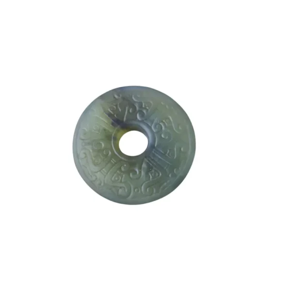 Green Jade Bi Disc Pendant, Hand-Carved Jade Amulet, Ancient Chinese Totem, Protection Talisman, 5cm Donut Necklace Stone