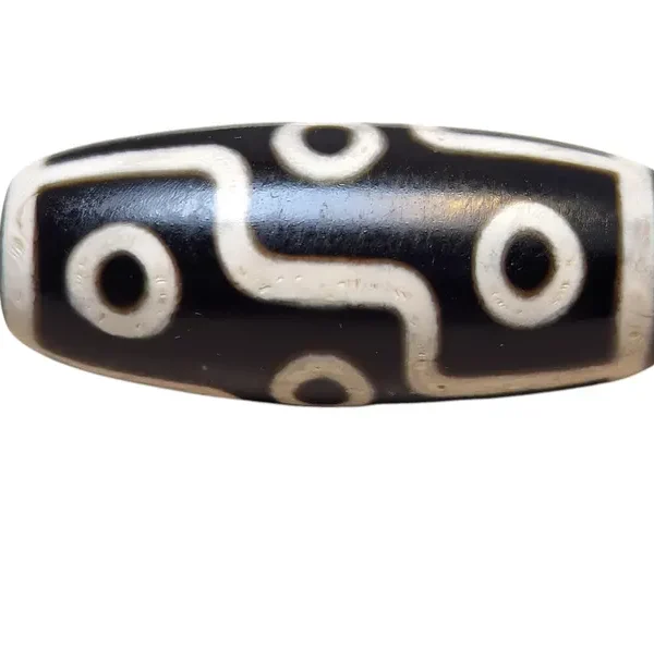 Tibetan Dzi Bead 38.7x16.4mm Black White Agate 9 Eye Pattern Amulet for Jewelry Making, Healing, Spiritual Protection Bead