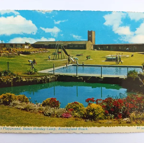 Vintage 1967 Postcard Denes Holiday Camp Kessingland Beach Suffolk UK Playground Scene Valentine Series Collectible