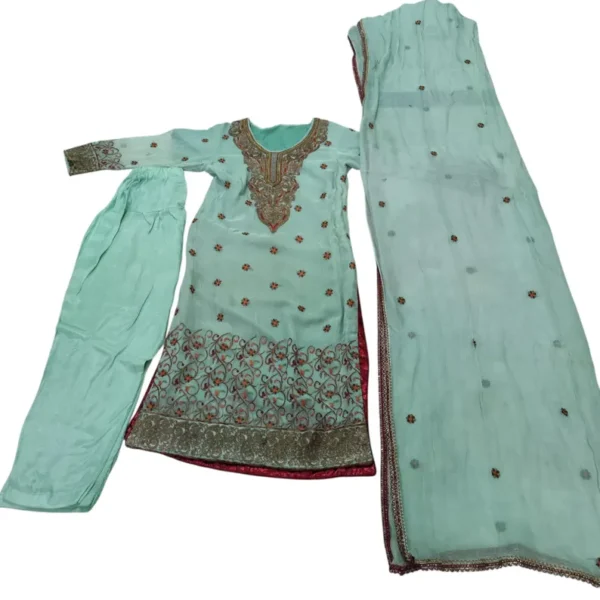 Mint Green Pakistani Chiffon Salwar Kameez Suit with Heavy Embroidery & Dupatta | Party Wear Ethnic Dress | Size Medium