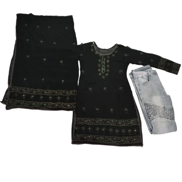 Handmade Black Chiffon Embroidered Suit | Traditional Pakistani Dress with Sequin Work | Salwar Kameez with Dupatta