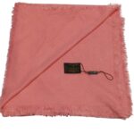 Authentic Louis Vuitton pink silk wool monogram shawl with fringed edges, luxury fashion accessory made in Italy
