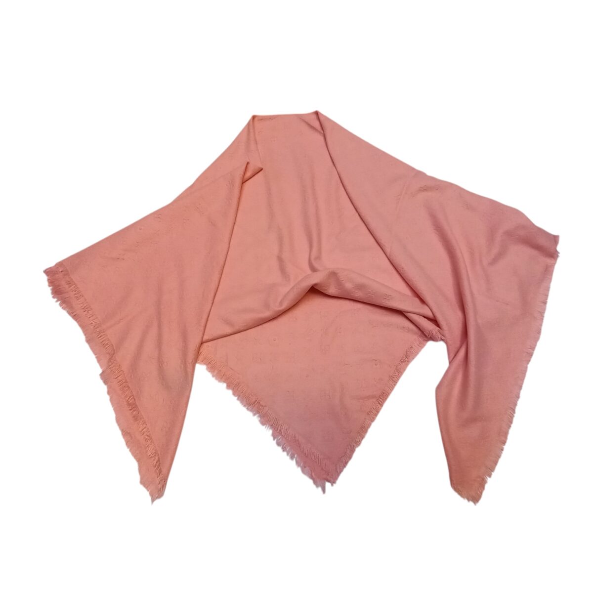 Designer Louis Vuitton pink wrap scarf featuring monogram pattern, soft silk wool blend for elegant styling