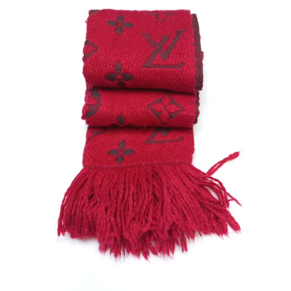 Authentic Louis Vuitton Red Wool Silk Monogram Scarf Shawl, Made in Italy, Soft Fringe, Winter Luxury Gift