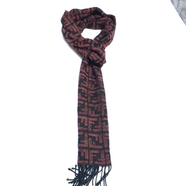 Fendi Zucca Monogram Scarf, Black Pink Reversible Wool Blend Wrap, Made in Italy, Designer Winter Accessory