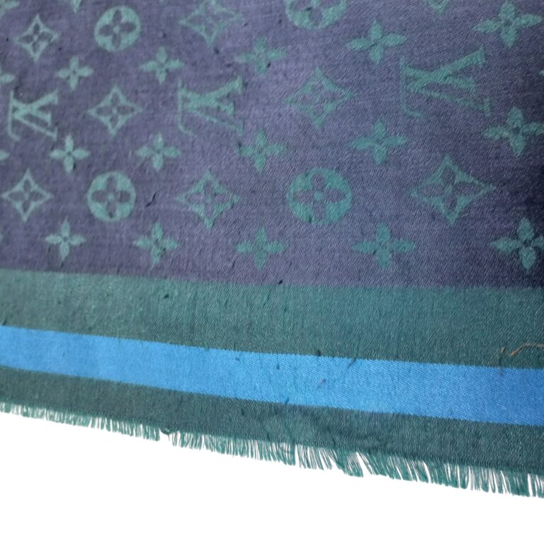 Louis Vuitton Monogram Scarf - Navy Blue with Green Border