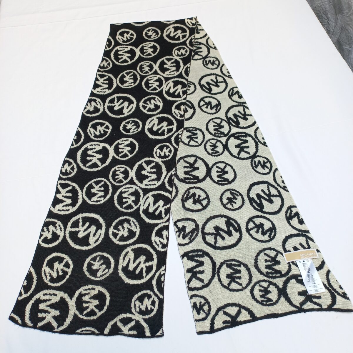 Michael Kors reversible knit logo scarf black and cream unisex winter accessory designer MK branding soft wrap