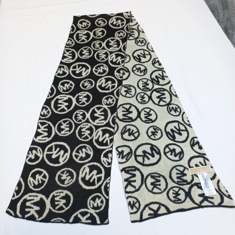Michael Kors reversible knit logo scarf black and cream unisex winter accessory designer MK branding soft wrap